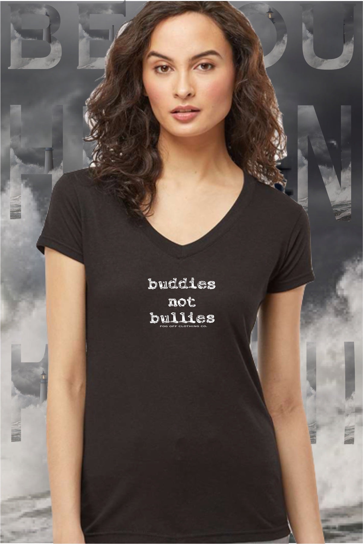 NEW BUDDIES NOT BULLIES LOGO WOMANS V-NECK T