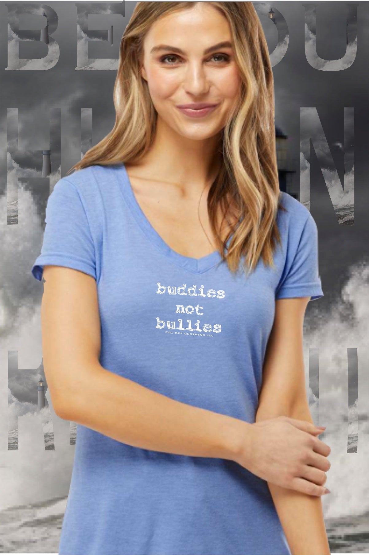 NEW BUDDIES NOT BULLIES LOGO WOMANS V-NECK T