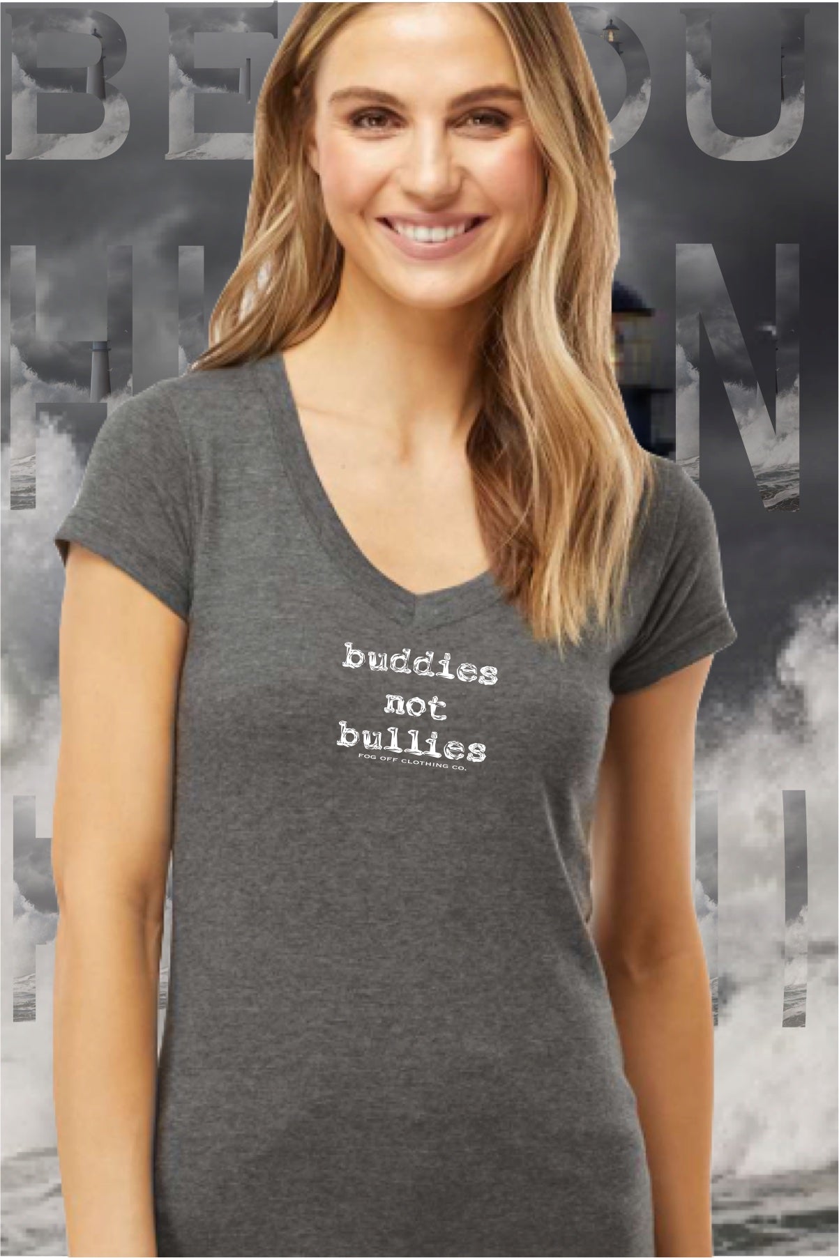 NEW BUDDIES NOT BULLIES LOGO WOMANS V-NECK T