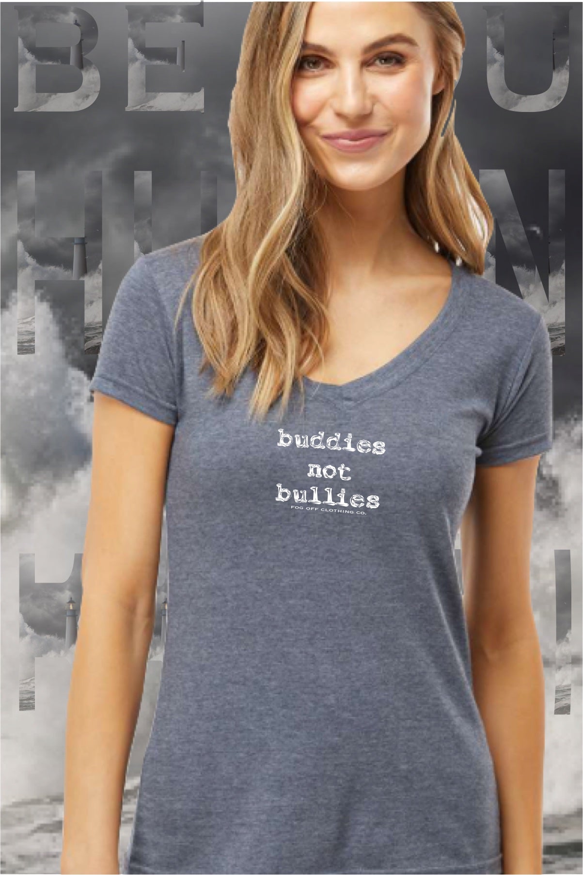 NEW BUDDIES NOT BULLIES LOGO WOMANS V-NECK T