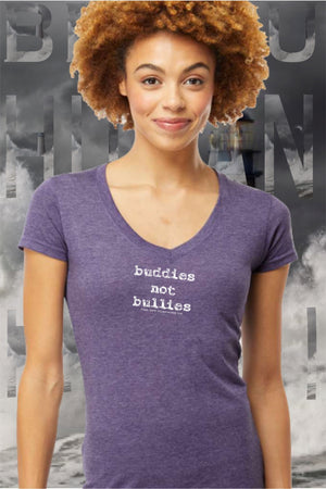 NEW BUDDIES NOT BULLIES LOGO WOMANS V-NECK T