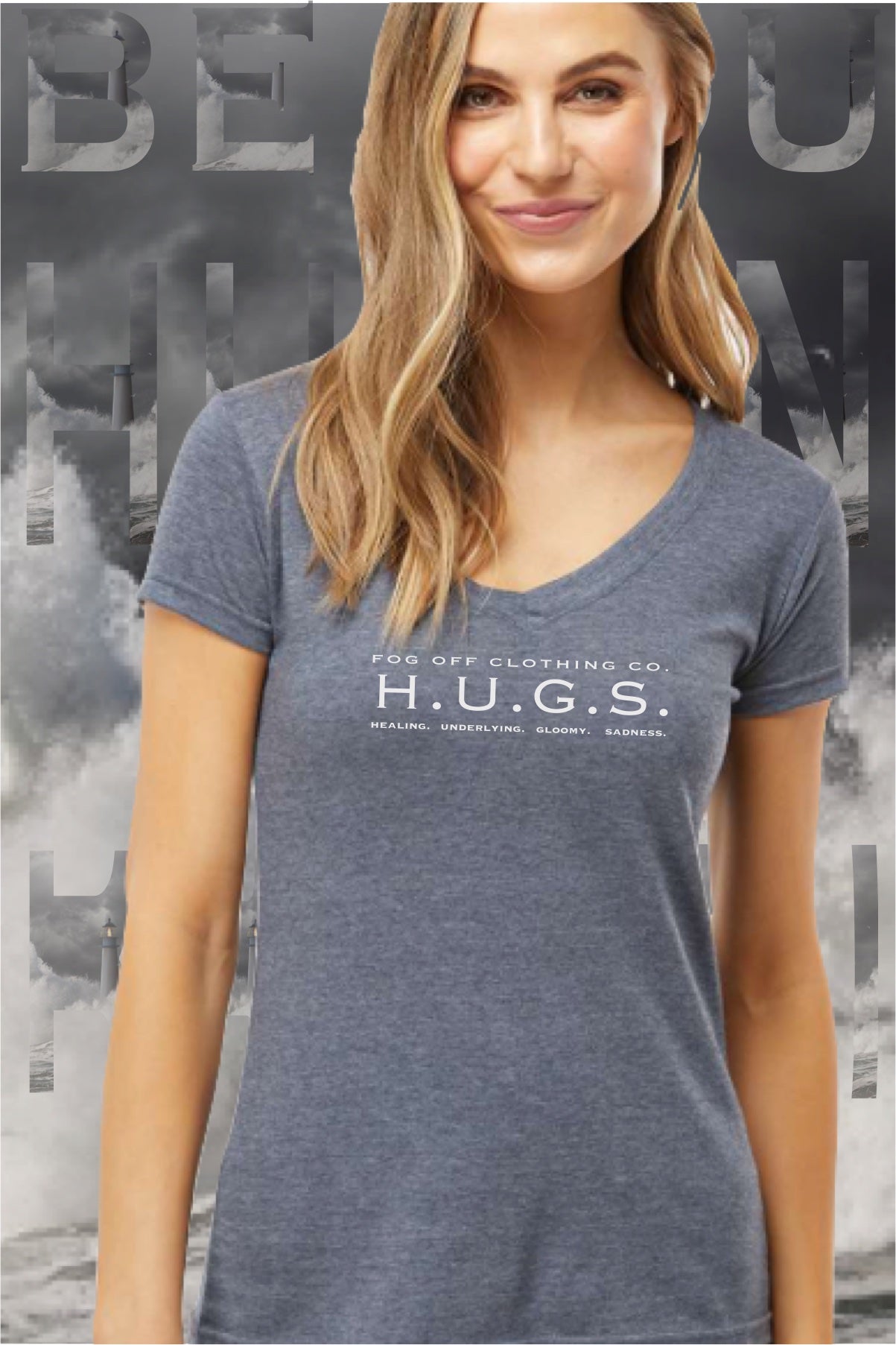 NEW HUGS LOGO WOMANS V-NECK T